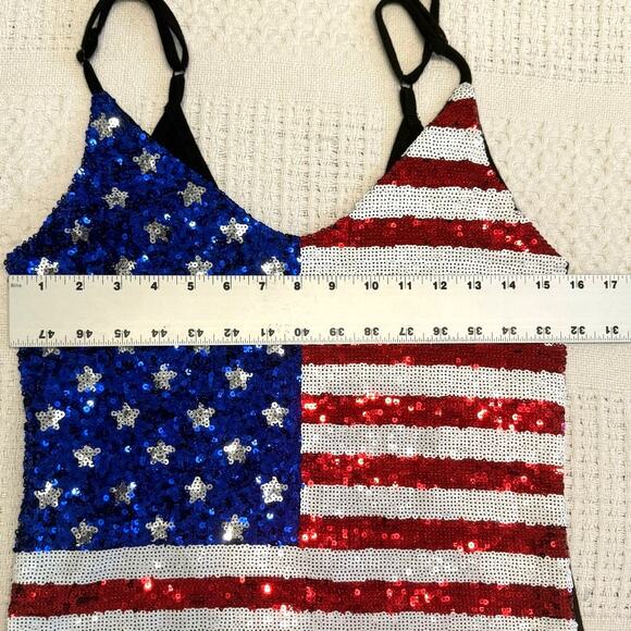 Third Wish medium sequin patriotic flag tank top stars & stripes TS 2957 - Picture 2 of 11